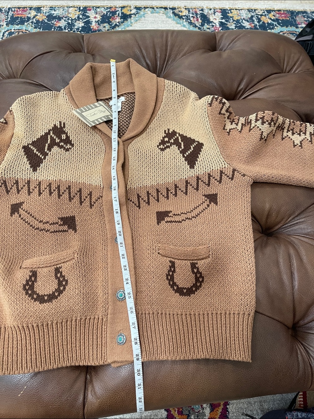 Tasha Polizzi Tan and Brown Dakota Western Horse Motif Cardigan - Picture 10 of 14